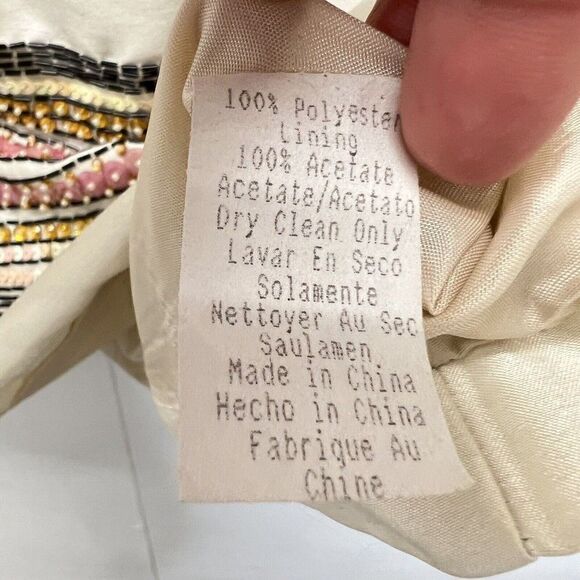 Corey Lynn Calter Anthropologie Beige Striped Beaded Sequin Sheath Dress Size 8 - Picture 8 of 10